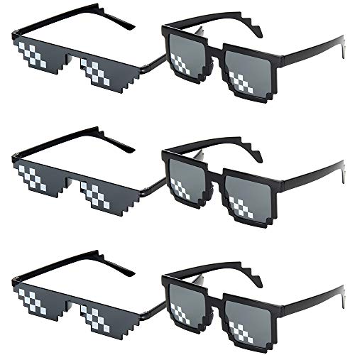 6 Pares Thug Life Sunglasses, Deal With It Gafas de Sol 8 Bits Píxeles, Mosaico, Ideal para Broma Fiestas Hombre Mujer,Negro