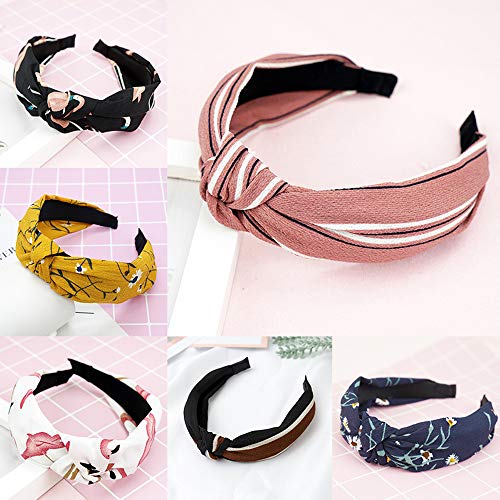 6 Piezas Arco nudo Diadema Twist nudo Hairbands Nudo cruzado Diadema ancho Accesorios de Pelo para Mujeres Chicas Vestido Diario y Fiesta