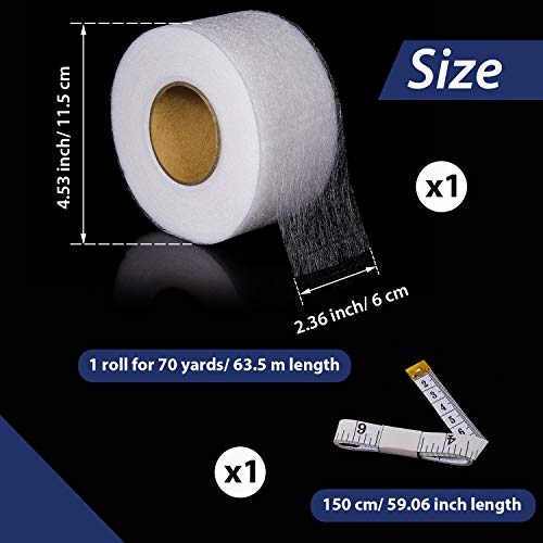 70 Yardas Cinta de Dobladillo Planchado Cinta Adhesiva Extra Ancha de Planchar Tela Wonderweb Rollo Cinta de Dobladillo sin Coser con Cinta Métrica para Jeans Cortina Pantalones (60 mm de Ancho)