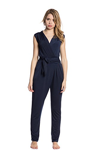 Abbino 8224 Overall para Mujer - Hecho en Italiano - 4 Colores - Cómodo Atractivas Moda Entretiempo Otoño Invierno Mujer Elegante Suave Venta Diseño Casual Fiesta - Azul Marino - S 34