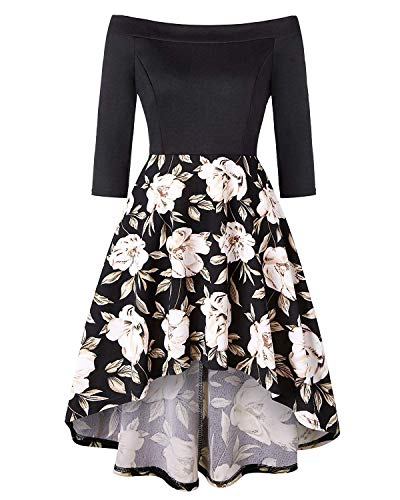 ABINGOO Vestido Mujeres de Noche Fiesta Cóctel Rockabilly Asimétrico 3/4 Mangas Casual Vestido (2XL, color1)