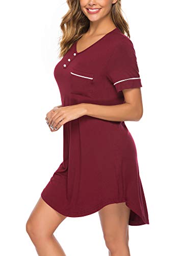 ABirdon Camisón Mujer de Algodón para Mujer V Manga Corta Camisón Loungewear S-XXL