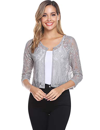 Abollria Bolero Manga Corta Mujer para Fiesta Boda Chaqueta Corta Primavera Torera Elegante Cárdigan Corto para Verano,S