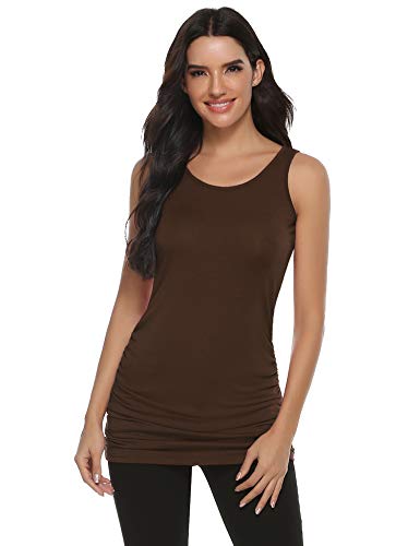 Abollria - Camiseta de tirantes para mujer larga, informal, sin mangas, básica, cuello redondo, de algodón, para verano, elástica marrón S