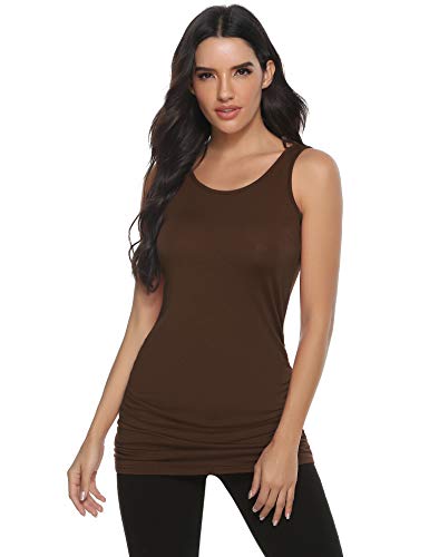 Abollria - Camiseta de tirantes para mujer larga, informal, sin mangas, básica, cuello redondo, de algodón, para verano, elástica marrón S