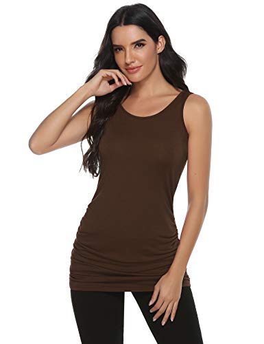 Abollria - Camiseta de tirantes para mujer larga, informal, sin mangas, básica, cuello redondo, de algodón, para verano, elástica marrón S