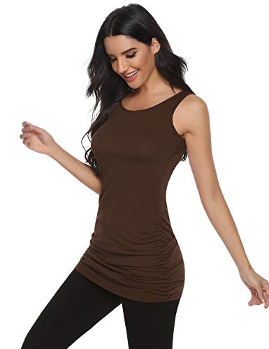Abollria - Camiseta de tirantes para mujer larga, informal, sin mangas, básica, cuello redondo, de algodón, para verano, elástica marrón S