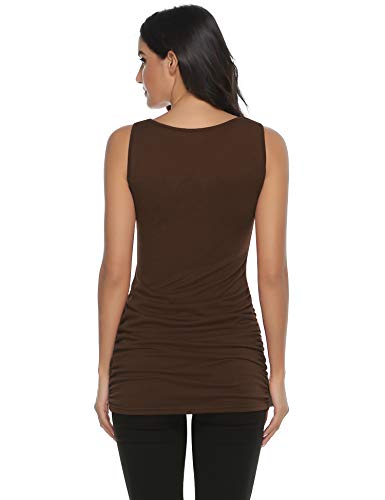 Abollria - Camiseta de tirantes para mujer larga, informal, sin mangas, básica, cuello redondo, de algodón, para verano, elástica marrón S