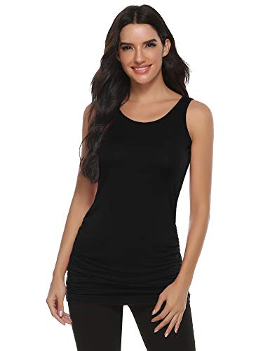 Abollria Camiseta Larga sin Mangas para Mujer Verano Casual Camiseta de Tirantes con Arrugado Basic Long Tank Top de Algodón con Cuello Redondo