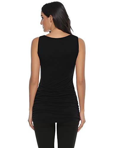 Abollria Camiseta Larga sin Mangas para Mujer Verano Casual Camiseta de Tirantes con Arrugado Basic Long Tank Top de Algodón con Cuello Redondo