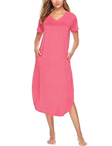 Abollria Camisón Mujer Algodon Verano,Camisones Casual Manga Corta Vestido Informal Cuello en V Tallas Grandes Ropa de Dormir