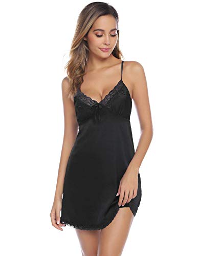 Abollria Camisón Sexy Mujer Elegante Albornoz de Dormir Conjunto de Kimono Batas Vestidos de Dormir de Dos Piezas Negro,XXL