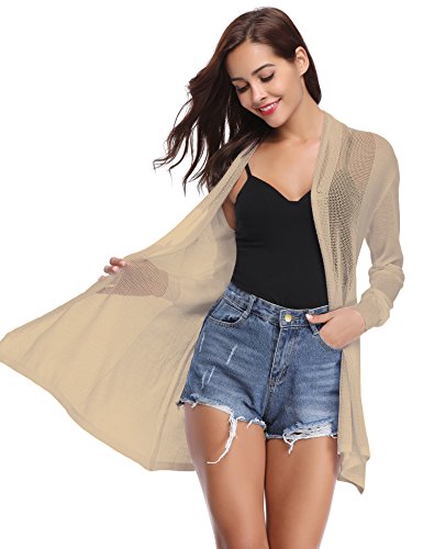 Abollria Cárdigan Largo Elegante con Manga Larga para Mujer Chaqueta de Punto Ligero y Delgada con Transparencia Rebeca Frente Abierto para Primavera y Verano