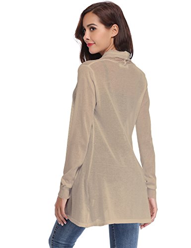 Abollria Cárdigan Largo Elegante con Manga Larga para Mujer Chaqueta de Punto Ligero y Delgada con Transparencia Rebeca Frente Abierto para Primavera y Verano