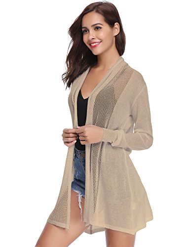 Abollria Cárdigan Largo Elegante con Manga Larga para Mujer Chaqueta de Punto Ligero y Delgada con Transparencia Rebeca Frente Abierto para Primavera y Verano