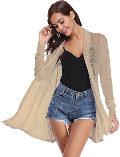 Abollria Cárdigan Largo Elegante con Manga Larga para Mujer Chaqueta de Punto Ligero y Delgada con Transparencia Rebeca Frente Abierto para Primavera y Verano