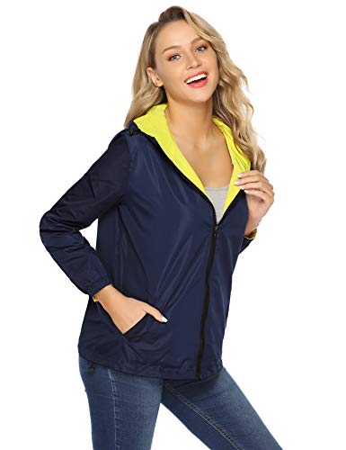 Abollria Chubasquero Mujer Impermeable Chaqueta Abrigo Ligeros Rompevientos con Capucha Ideal para Viajes, Camping, Senderismo, Vacaciones, Unisex con Doble Cara