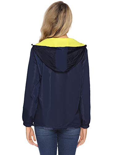 Abollria Chubasquero Mujer Impermeable Chaqueta Abrigo Ligeros Rompevientos con Capucha Ideal para Viajes, Camping, Senderismo, Vacaciones, Unisex con Doble Cara
