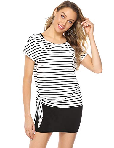 Abollria Mujer Vestido Slim Fit sin Mangas + Camiseta Manga Corta Casual 2 en 1 Pijamas Conjuntos de Casa en Algodón para Primavera y Verano