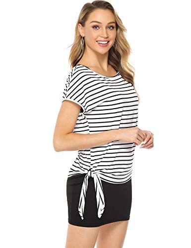 Abollria Mujer Vestido Slim Fit sin Mangas + Camiseta Manga Corta Casual 2 en 1 Pijamas Conjuntos de Casa en Algodón para Primavera y Verano