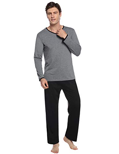Abollria Pijamas Hombre Algodón 2 Piezas Mangas Larga Pantalon Largo Invierno Cómodo y Agradable (S, Negro_3)