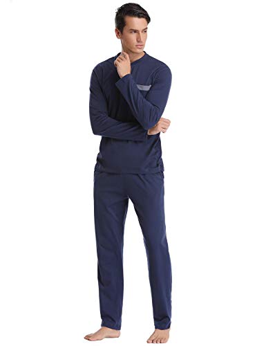 Abollria Pijamas Hombre Algodón 2 Piezas Mangas Larga Pantalon Largo Invierno Cómodo y Agradable (XXL=EU 56, Azul Oscuro)