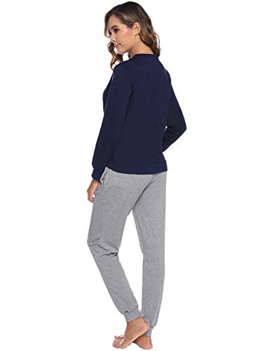 Abollria Pijamas Mujer Algodon Ropa de Domir Elegante Manga Pantalon Largos (S, Gris_4)