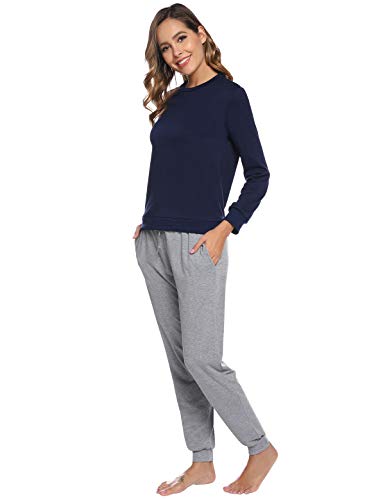 Abollria Pijamas Mujer Algodon Ropa de Domir Elegante Manga Pantalon Largos (S, Gris_4)