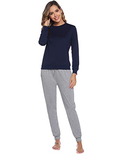 Abollria Pijamas Mujer Algodon Ropa de Domir Elegante Manga Pantalon Largos (S, Gris_4)