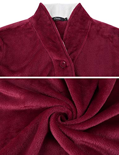 Abollria Pijamas Mujer Invierno Franela Conjunto de Pijama para Mujer,Botones Largo Mangas Larga Pantalones Ropa de Casa 2 Piezas