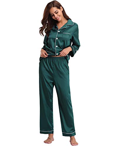 Abollria Pijamas Saten Mujer Manga Larga Set,Ropa de Dormir Elegante y Moda 2 Piezas