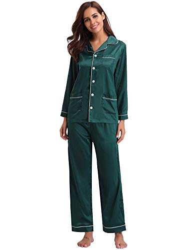 Abollria Pijamas Saten Mujer Manga Larga Set,Ropa de Dormir Elegante y Moda 2 Piezas