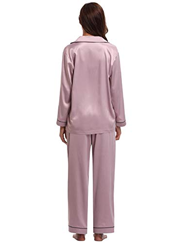 Abollria Pijamas Saten Mujer Manga Larga Set,Ropa de Dormir Elegante y Moda 2 Piezas