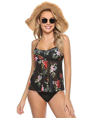 Abollria Tankini Mujer Traje de Baño en Dos Piezas Bañador Halter Tankini Vest + Short de Baño Traje Sexy Ropa de Baño Conjunto de Swimsuit de Encaje Push Up Beachwear Correa de Hombro Extraíble