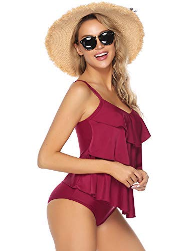 Abollria Traje de Baño en Dos Piezas Sexy Mujer Tankini Vest + Short de Baño Traje Conjunto de Bañador Swimsuit para el Mar, Playa, Piscina, Fiesta, Vacaciones