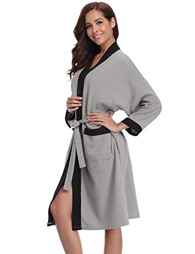 Abollria Unisex Albornoz Primavera Verano Batas y Kimonos Batas Invierno con Cinturón (M=EU(42-44), Gris)