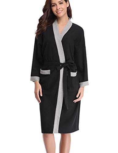 Abollria Unisex Albornoz Primavera Verano Batas y Kimonos Batas Invierno con Cinturón (M=EU(42-44), Negro)