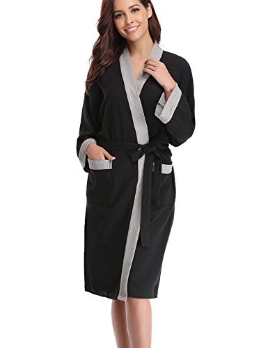 Abollria Unisex Albornoz Primavera Verano Batas y Kimonos Batas Invierno con Cinturón (M=EU(42-44), Negro)