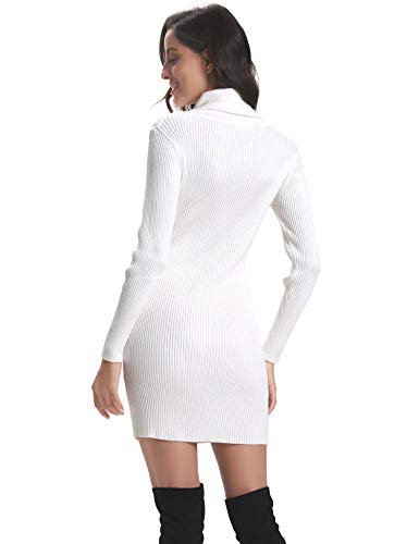 Abollria Vestido a Punto Cuello Alto Suéter Elegante para Mujer Jerséy Clásico para Otoño Invierno Cuello Alto, Blanco, M