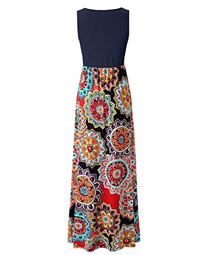 Abravo Mujer Vestido Casual Estampado Floral Bohemia Largo Vestido sin Mangas Verano Maxi Dress Playa,Azul Oscuro,L