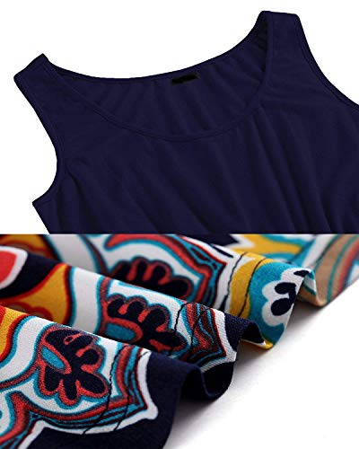 Abravo Mujer Vestido Casual Estampado Floral Bohemia Largo Vestido sin Mangas Verano Maxi Dress Playa,Azul Oscuro,L