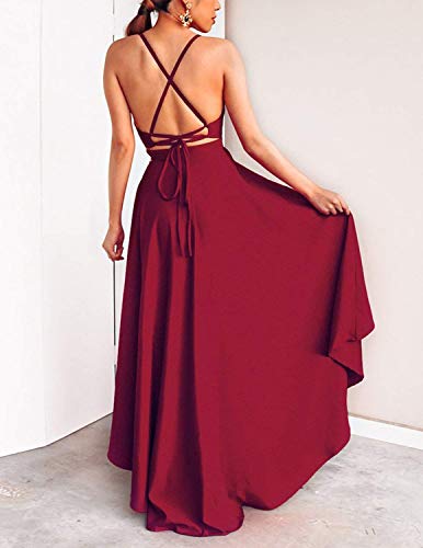 Abravo Mujer Vestidos Fiesta Sin Manga para Ceremonia Coctel Partido Largos Irregular Maxi Vestido Elegantes de Noche (XX-Large, Rojo)