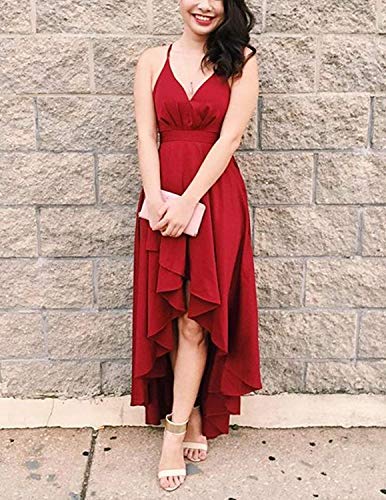 Abravo Mujer Vestidos Fiesta Sin Manga para Ceremonia Coctel Partido Largos Irregular Maxi Vestido Elegantes de Noche (XX-Large, Rojo)