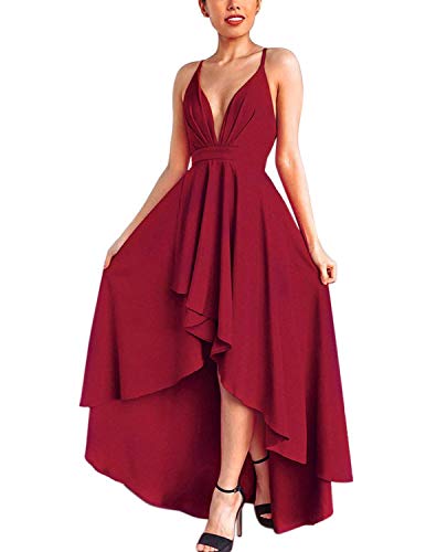 Abravo Mujer Vestidos Fiesta Sin Manga para Ceremonia Coctel Partido Largos Irregular Maxi Vestido Elegantes de Noche (XX-Large, Rojo)