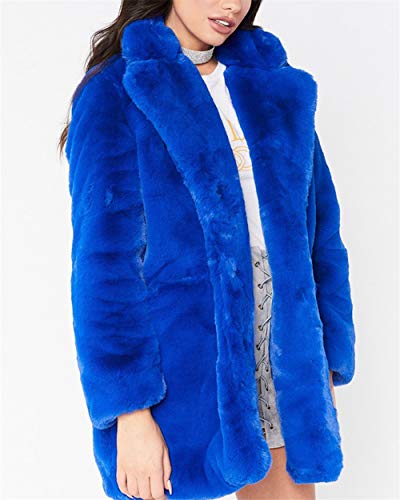 Abrigo Calentar con Manga Larga para Mujer de Invierno de Piel Sintética de Pelo Chaqueta Outwear Azul Real XL