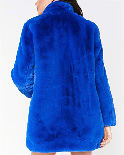 Abrigo Calentar con Manga Larga para Mujer de Invierno de Piel Sintética de Pelo Chaqueta Outwear Azul Real XL