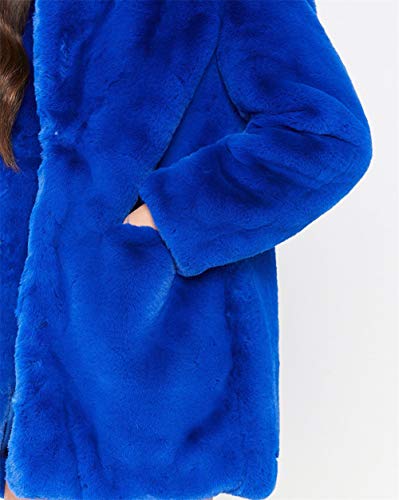 Abrigo Calentar con Manga Larga para Mujer de Invierno de Piel Sintética de Pelo Chaqueta Outwear Azul Real XL