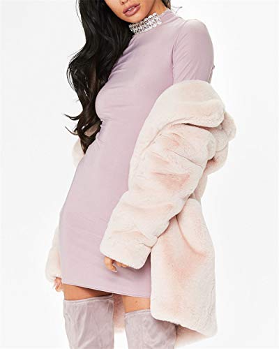 Abrigo Calentar con Manga Larga para Mujer de Invierno de Piel Sintética de Pelo Chaqueta Outwear Rosa Claro XL