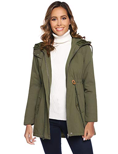 Abrigo de invierno Abollria para mujer con capucha y chaqueta con cordón, color verde militar, talla XL