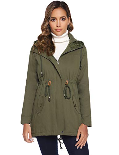 Abrigo de invierno Abollria para mujer con capucha y chaqueta con cordón, color verde militar, talla XL